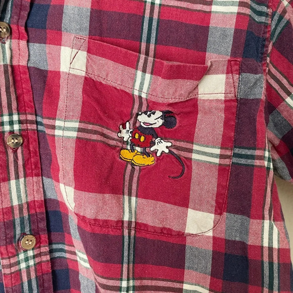 The Disney Store Vintage Mickey Mouse Red Plaid Button Down Short Sleeve Shirt M - Picture 4 of 9